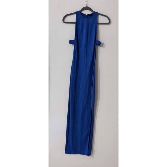 NBD Revolve Cobalt Blue Maxi Dress Cutout Slit Bodycon Gown Party Formal XS - Picture 2 of 6